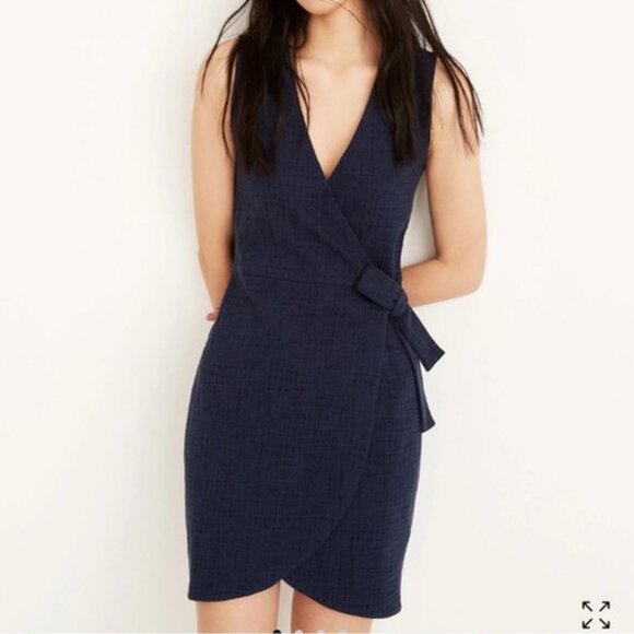 New, Madewell Texture & Thread Navy Blue Crosshatch Side Tie Dress Size Medium - Picture 1 of 12